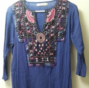 A La tzarina Blue Boho Tribal look Print Tunic Top